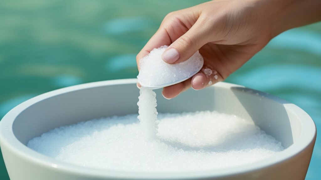 pool salt in a scoop